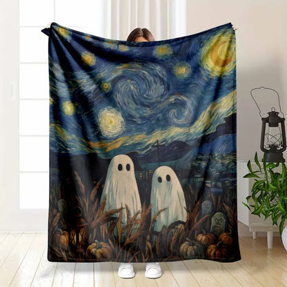 Halloween Flannel Ghosts & Pumpkin Throw Blanket - image 7
