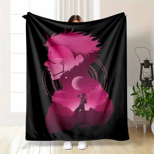 Anime Moon Silhouette Flannel Blanket Dark Aesthetic