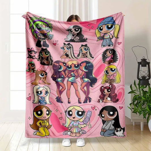 Y2K Flannel Cartoon Blanket Soft Cozy Throw