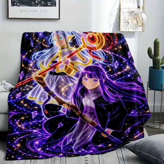 Fantasy Mage Duo Flannel Blanket Mystical Cosmic Starry Magic Pattern Soft Breathable Lightweight Texture Cozy Bedding Decor Perfect for Bedroom Living Room Sofa Travel Camping Gift - image 2