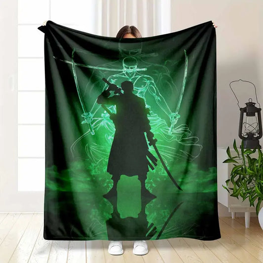 Green Swordsman Flannel Blanket Lightweight Durable Warmth