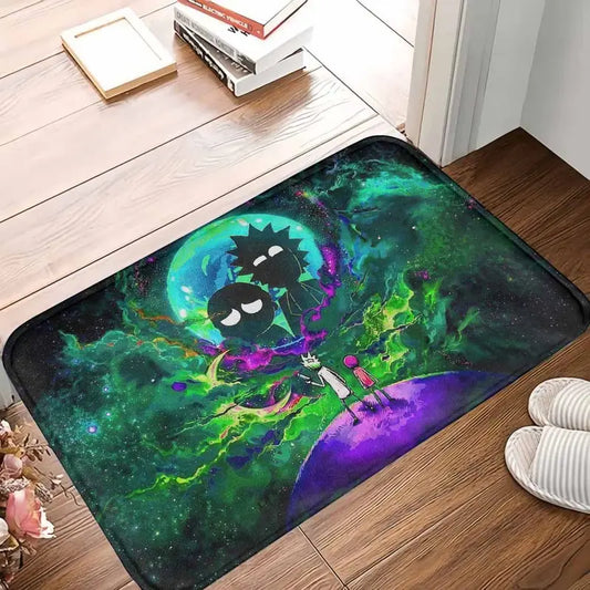 Rick and Morty Space Galaxy Flannel Oval Rug Mat - Green