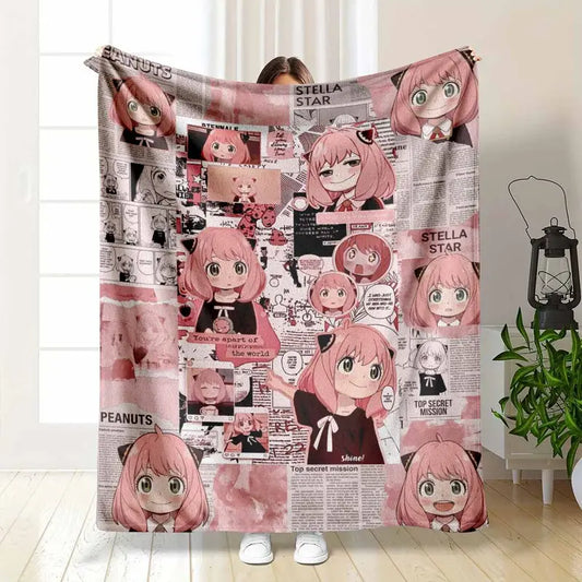 Anime Girl Flannel Blanket Pink Aesthetic - Soft Throw