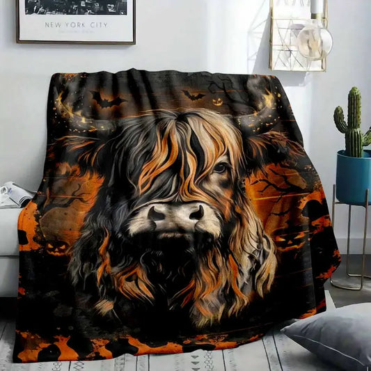 Halloween Flannel Blanket Highland Cow Plush Throw - image 2