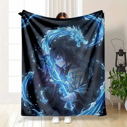 Water Dragon Sword Flannel Blanket Anime Throw, Ultra-Soft