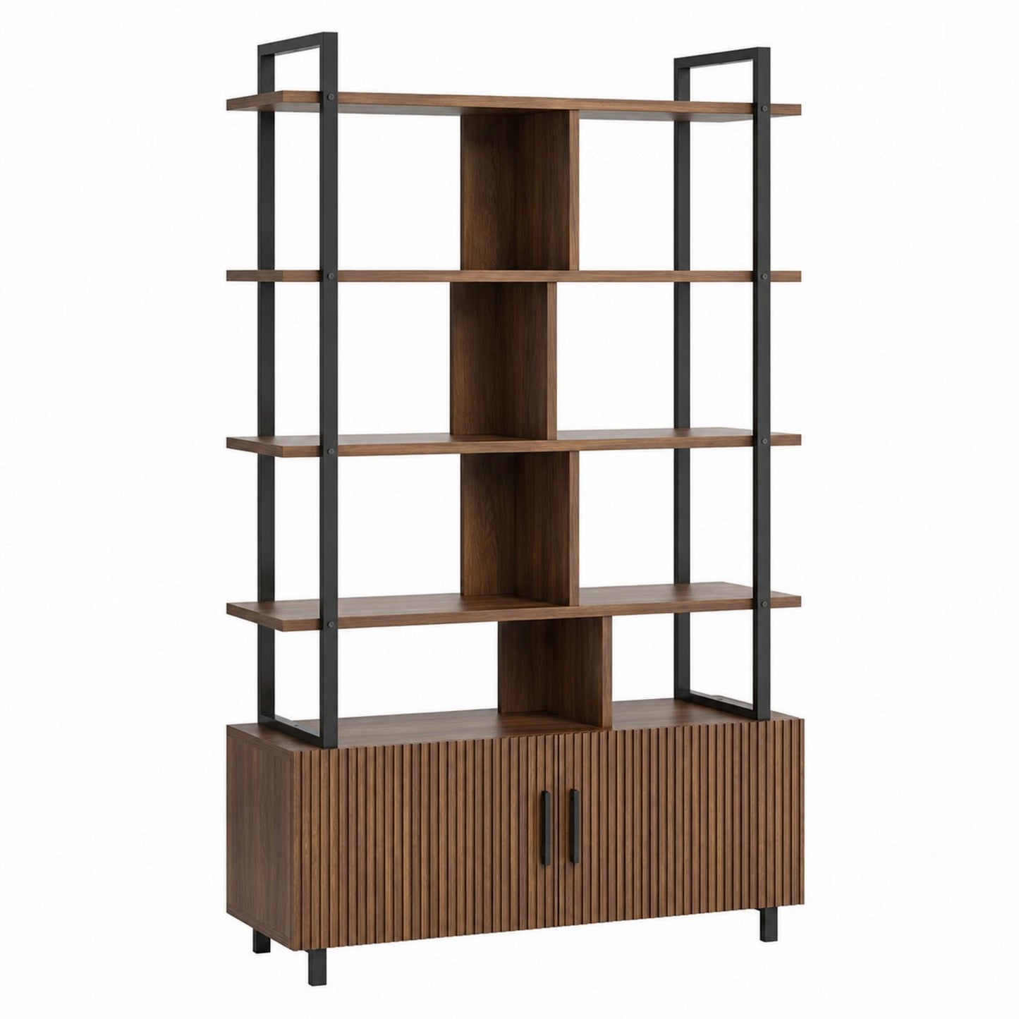 Wooden Bookshelf with Metal Frame 5-Tier Bookcase Cabinet Brown