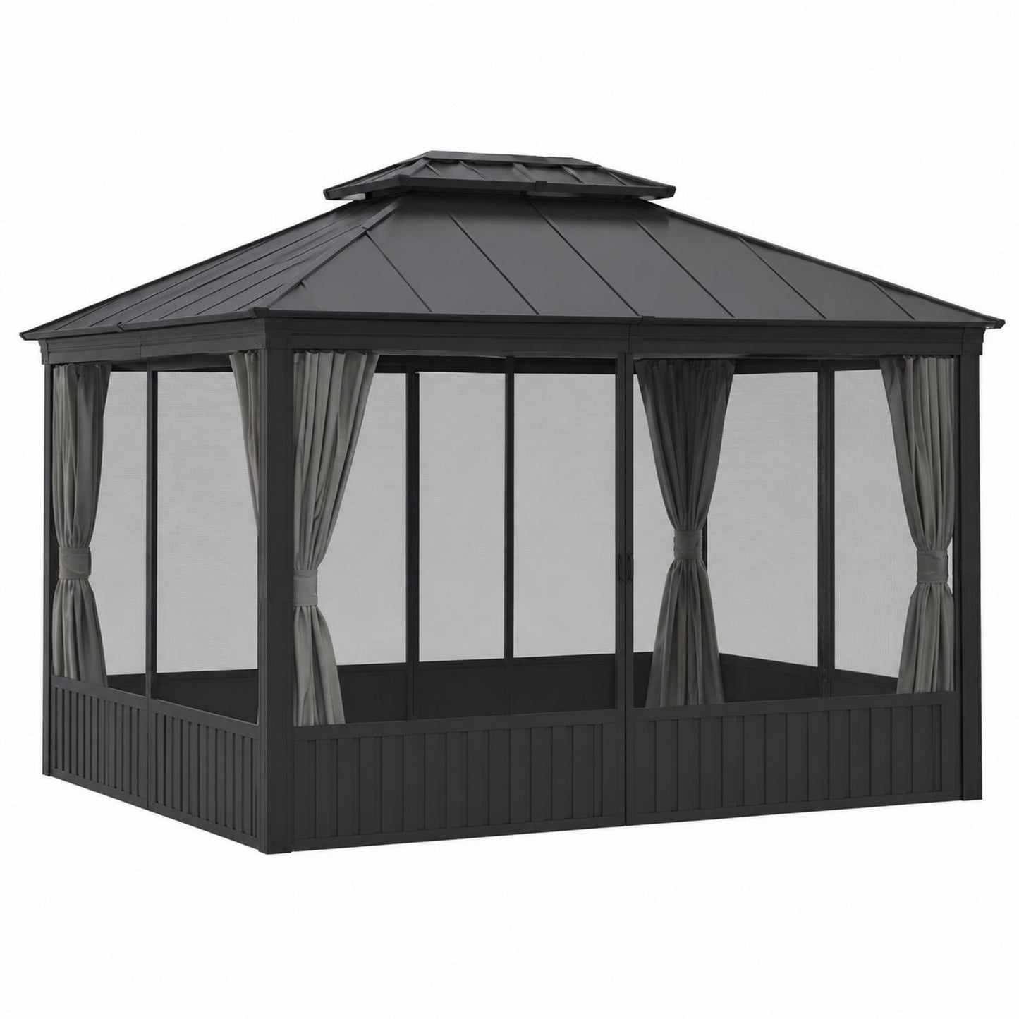 Black Aluminum Gazebo with Polyester Curtains 3x4m