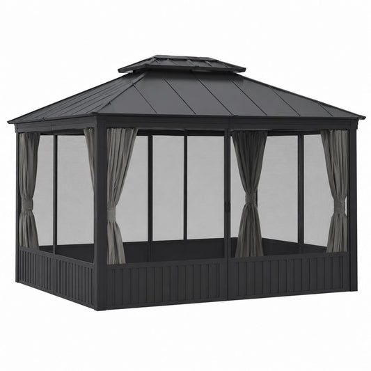 Black Aluminum Gazebo with Polyester Curtains 3x4m