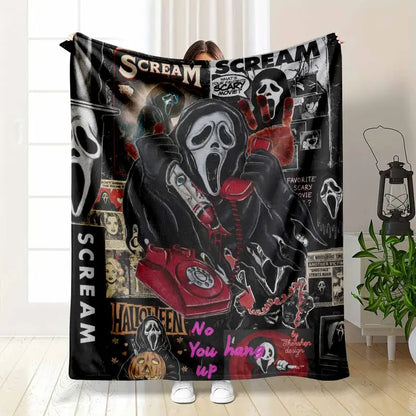 Halloween Theme Ghostface Collage Flannel Blanket Ultra-Soft Lightweight Throw