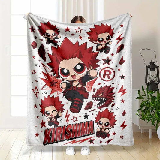 Red Spiky Anime Boy Flannel Blanket Soft Lightweight Warm Cozy Plush Fleece Throw