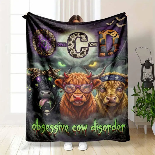 Halloween Highland Cow Flannel Throw Blanket