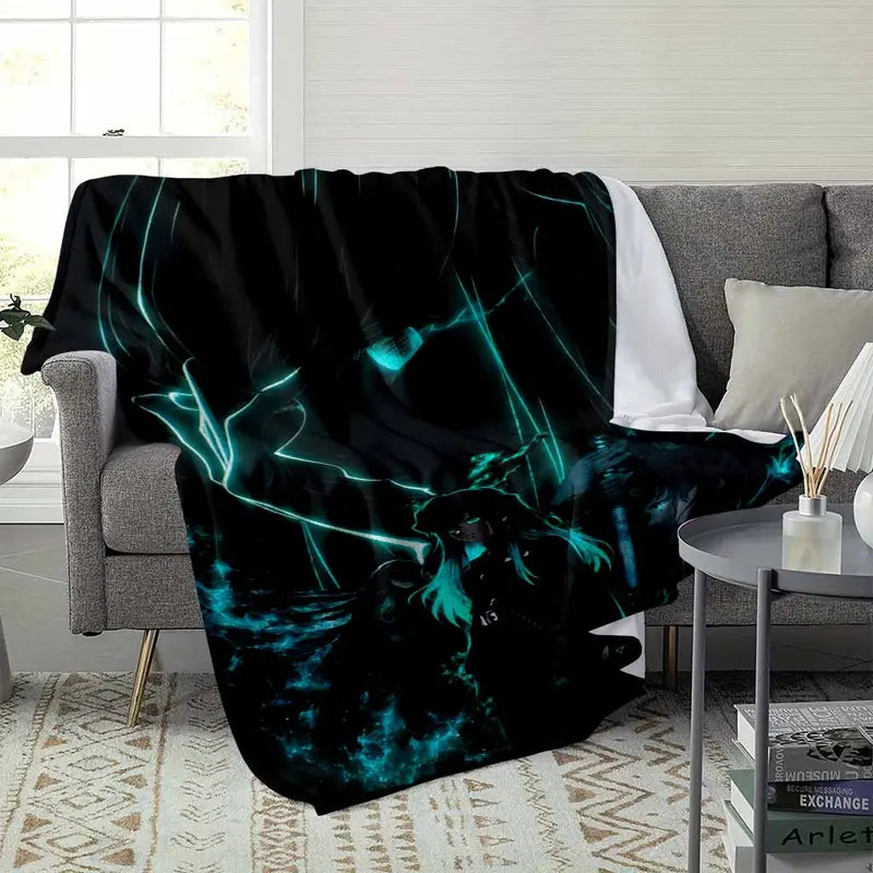 Neon Anime Warrior Flannel Fleece Blanket - Soft Cozy Cyberpunk Design, Unisex Bedroom & Living Room Throw - image 3