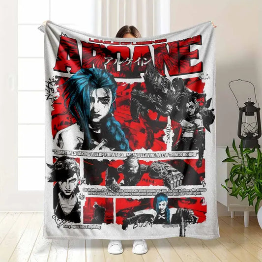 Arcane Jinx Flannel Throw Blanket - Vibrant Anime Characters Soft Microfiber 60x80 inches