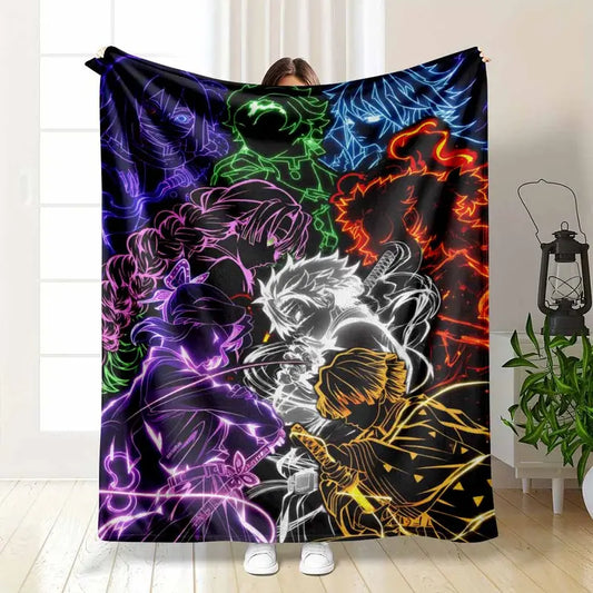 Anime Neon Glow Flannel Blanket, Soft Breathable Throw