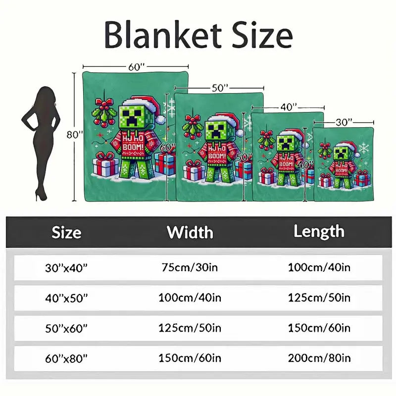 Pixelated Pixel Monster Flannel Throw Blanket Ho Ho Boom Winter Holiday Pattern Ultra Soft Lightweight Warm Bedding Couch Living Room Bedroom Home Decor Festive Present For Friends Family Office Nap Travel Use - image 4