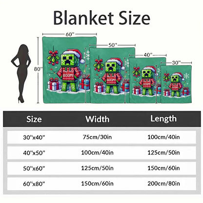 Pixelated Pixel Monster Flannel Throw Blanket Ho Ho Boom Winter Holiday Pattern Ultra Soft Lightweight Warm Bedding Couch Living Room Bedroom Home Decor Festive Present For Friends Family Office Nap Travel Use - image 4