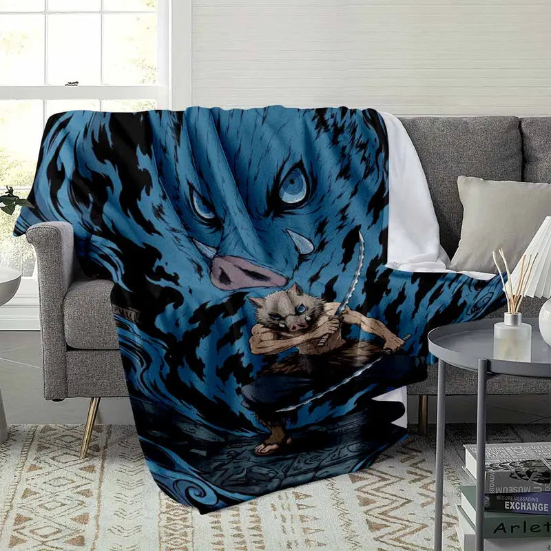Boar Mask Warrior Flannel Blanket Anime Aesthetic Print - image 3
