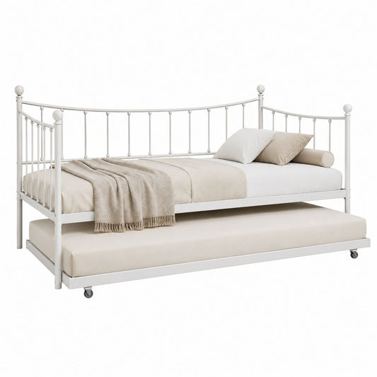 White Metal Daybed with Trundle Bed Frame Set