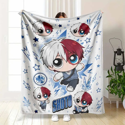 Anime Style Chibi Boy Flannel Fleece Blanket - Soft Durable Snowflake & Lightning Design