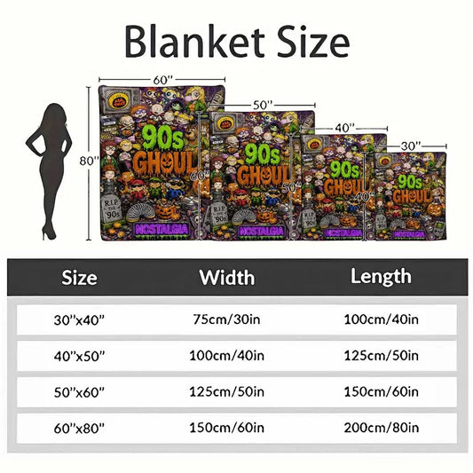 90s Ghoul Flannel Blanket, Retro Cartoon Halloween Throw - image 4