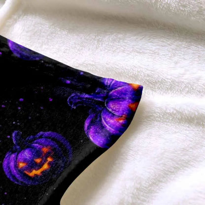 Purple Halloween Flannel Blanket - Galaxy Jack-O'-Lantern Pumpkin Print, Lightweight Cozy & Multi-Size - image 6