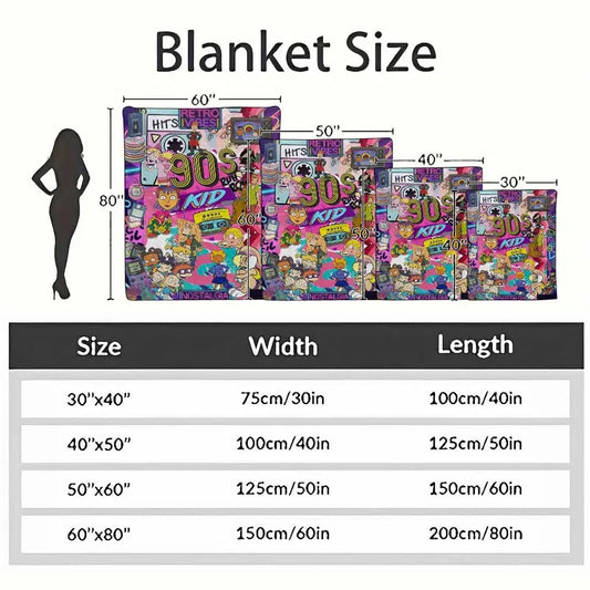 90s Cartoon Pattern Flannel Blanket Retro Vibes Soft Cozy Throw - image 4