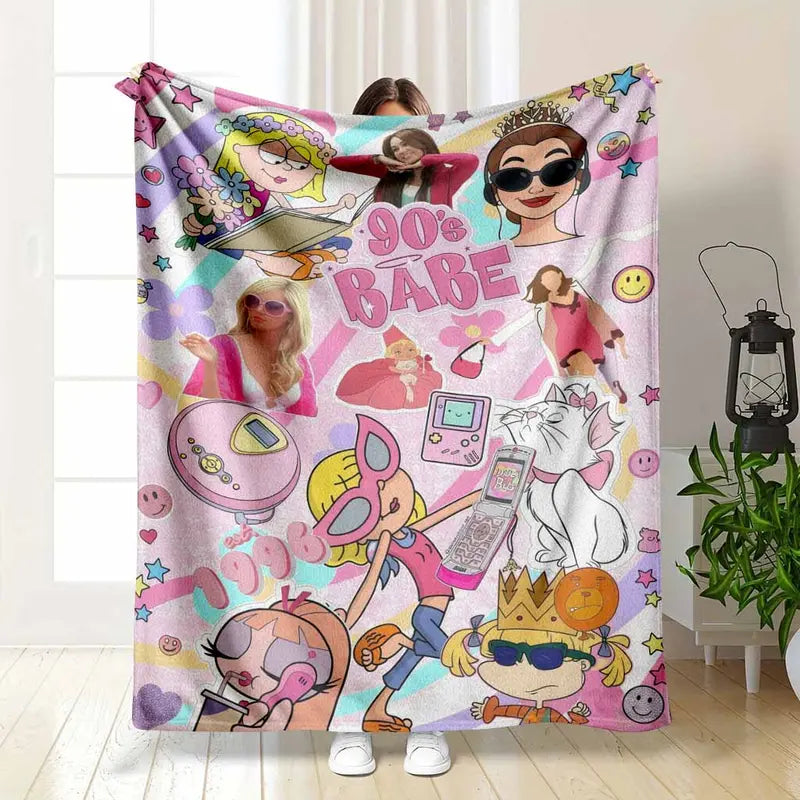 Y2K Retro Pink Flannel Blanket Throw