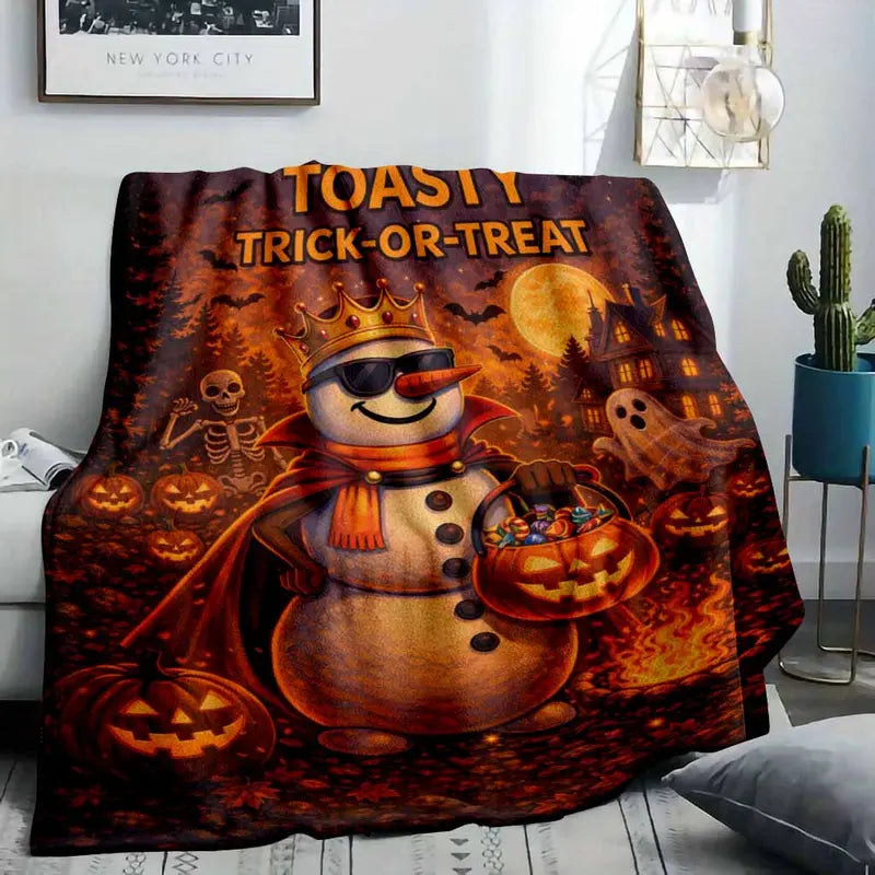 Halloween Toasty Trick Or Treat Snowman Flannel Blanket - Soft Lightweight Plush Throw - image 2