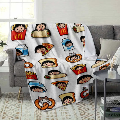 Chibi Maruko-chan Anime Flannel Blanket, Food Print Throw, 60×80 in - image 9