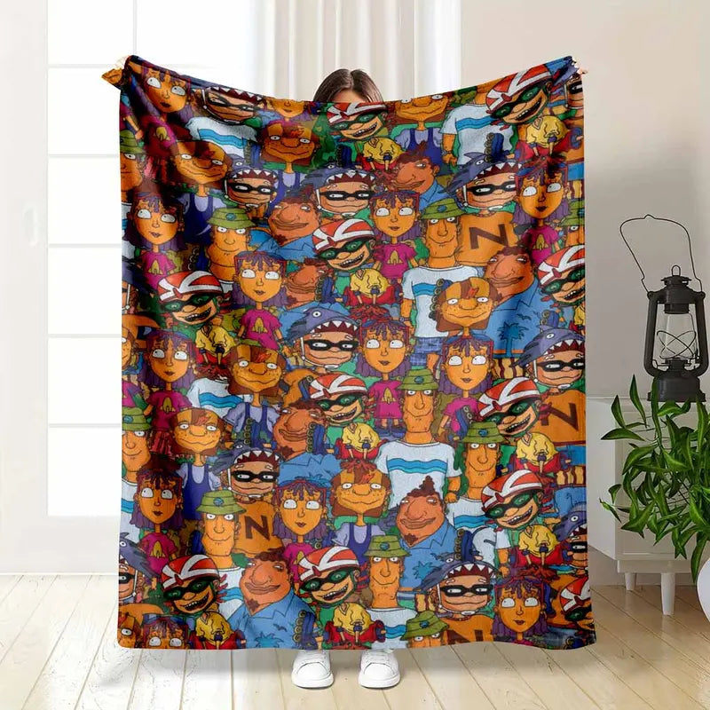 Colorful Cartoon Flannel Blanket Soft Lightweight Throw for Home & Travel
