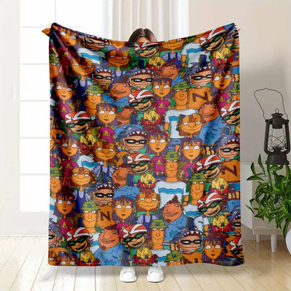 Colorful Cartoon Flannel Blanket Soft Lightweight Throw for Home & Travel