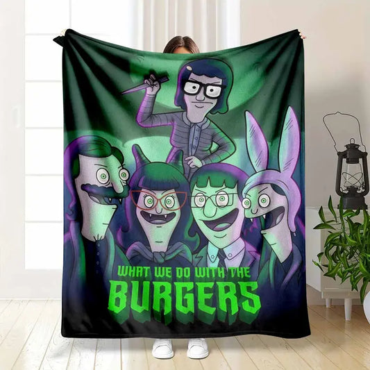 Burgers Parody Vampire Family Flannel Throw 30x40