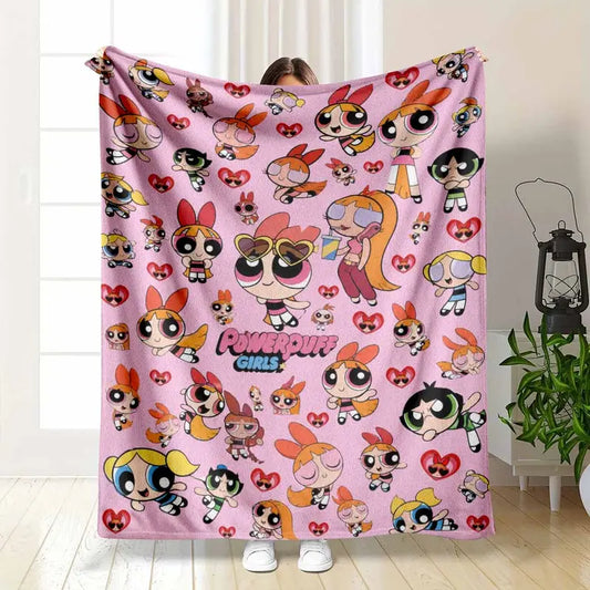 Cute Cartoon Flannel Throw Blanket Pink Heart, Soft