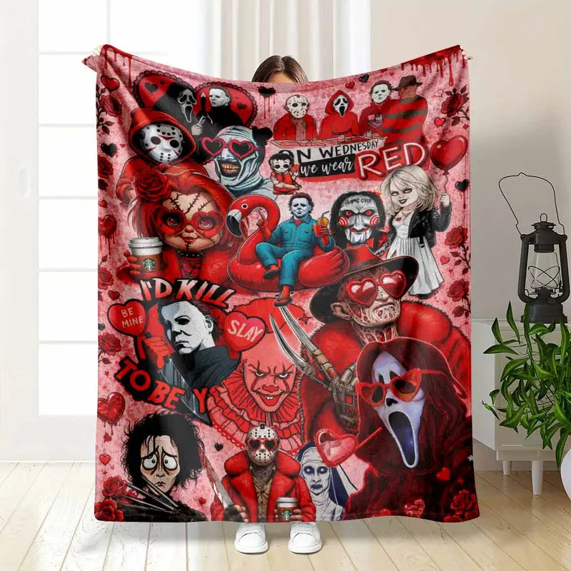 Horror Movie Characters Pattern Flannel Fabric Blanket - Gothic Soft Cozy Throw