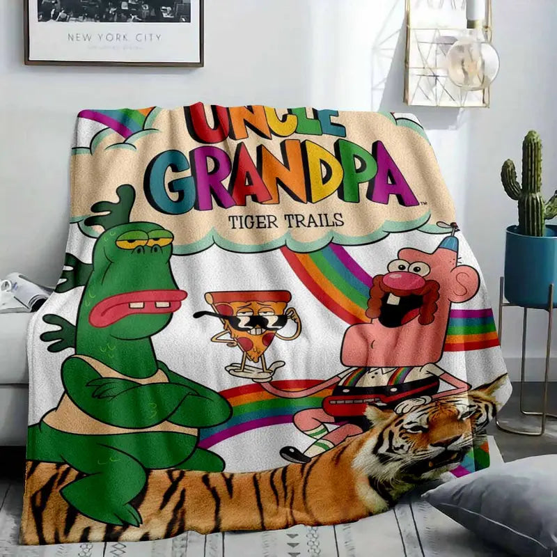 Cartoon Tiger Rainbow Print Flannel Blanket - Soft, Lightweight, Breathable Bedding - image 2