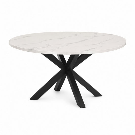 Round Marble Dining Table with Metal Base