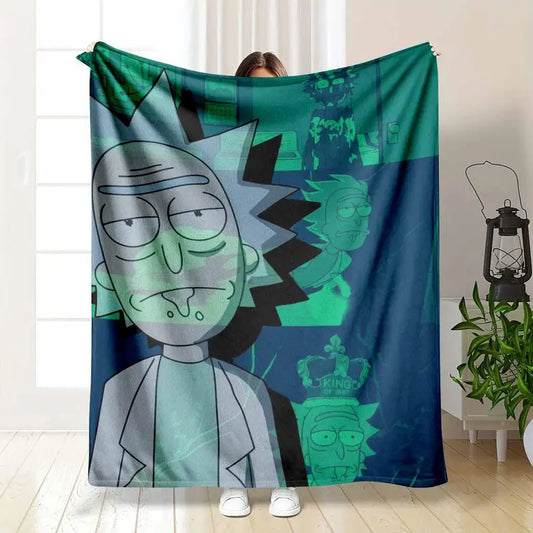 Rick and Morty Cartoon Pattern Blanket Throw, Flannel Plush