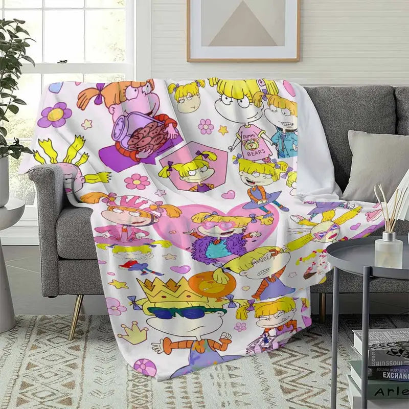 Cartoon Girl Flannel Blanket - Pink Hearts Floral, Soft - image 3