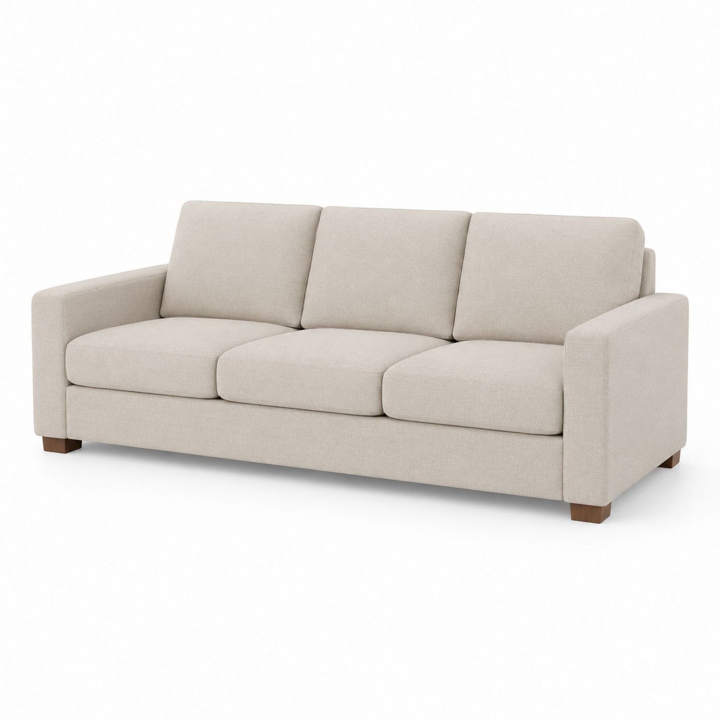 Beige Fabric Three-Seater Sofa with Wooden Legs 85.5in