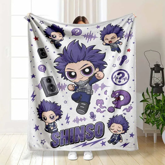 Anime Character Flannel Throw Blanket, Purple Hair