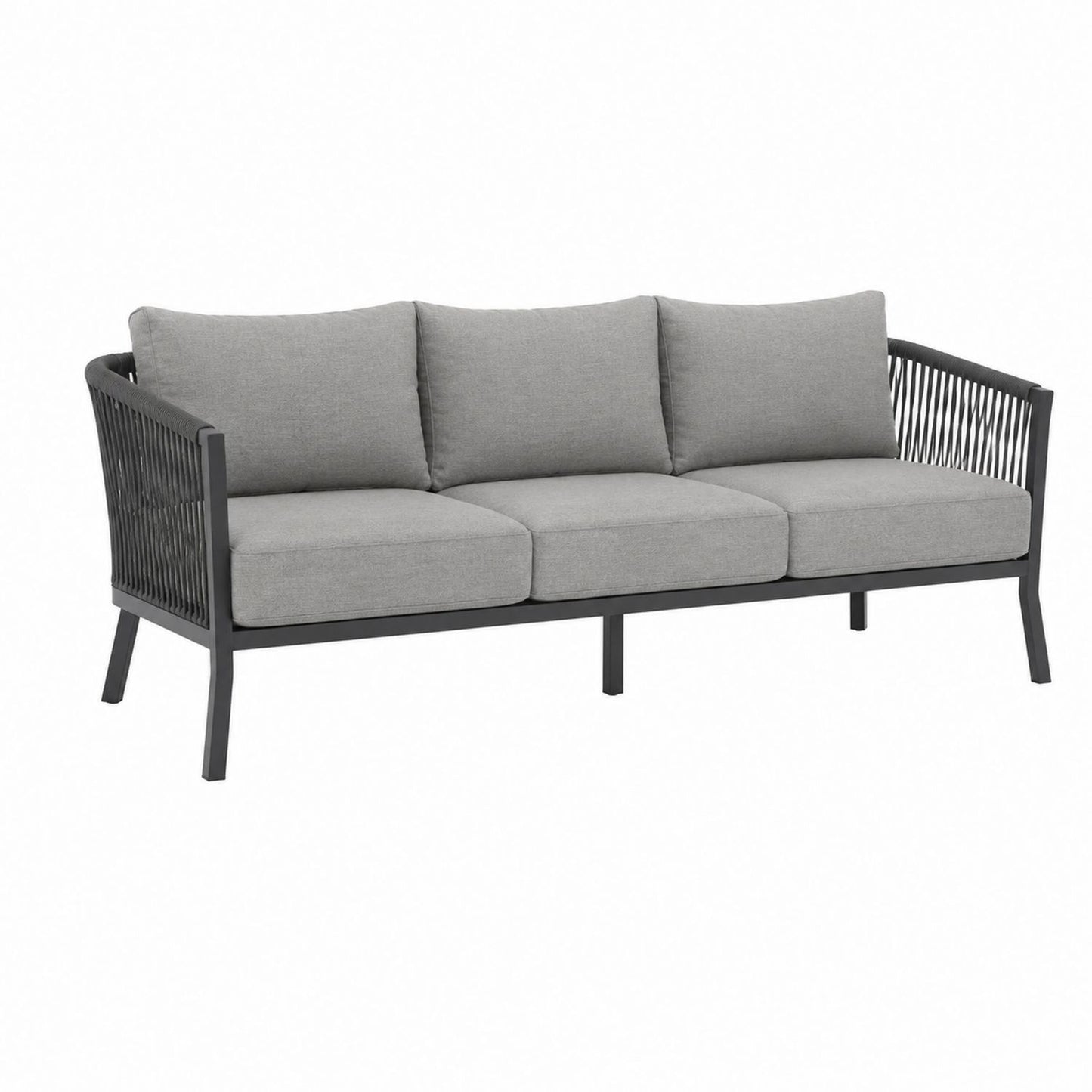 3-Seater Outdoor Sofa Aluminum Frame Polyester Cushions Light Gray 75in