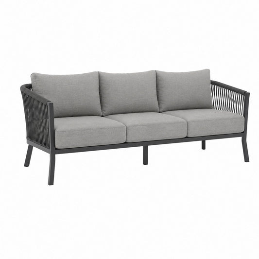 3-Seater Outdoor Sofa Aluminum Frame Polyester Cushions Light Gray 75in