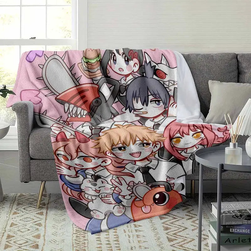 Anime Aesthetic Flannel Blanket Manga Character Print Soft Lightweight Throw - image 3