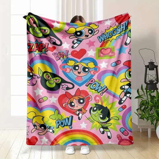 Super Heroine Cartoon Print Flannel Blanket Vibrant Pop Art Inspired Pattern Ultra Soft Lightweight Warm Texture Ideal For Living Room Sofa Bedding Travel Camping Throw Gift