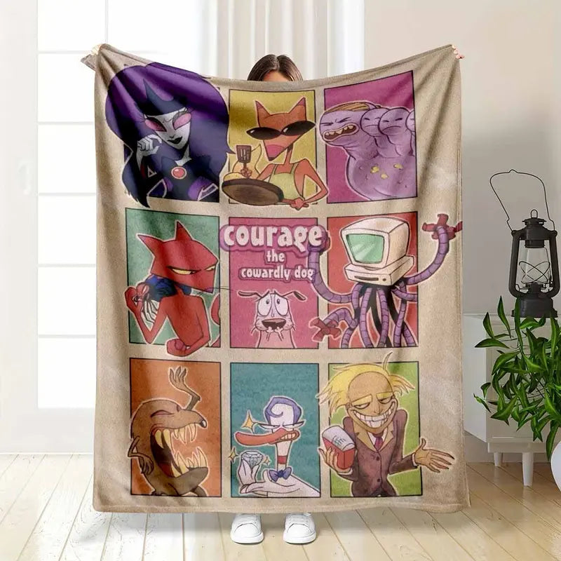 Retro Cartoon Panel Flannel Blanket - Soft Warm Cozy Throw for Living Room