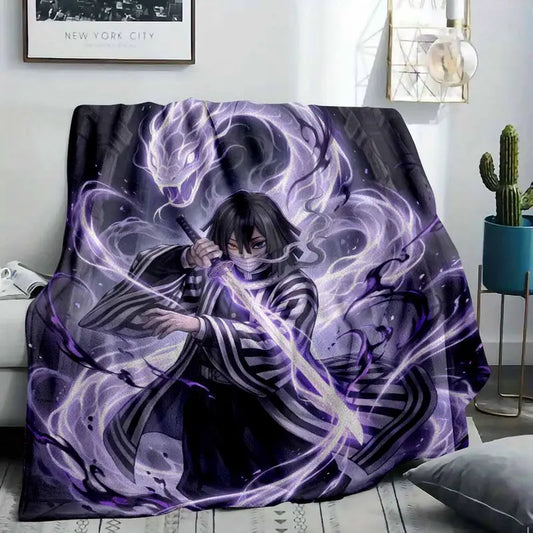 Samurai Warrior Flannel Blanket Anime Fantasy Serpent Print Super Soft Lightweight Cozy Throw - image 2