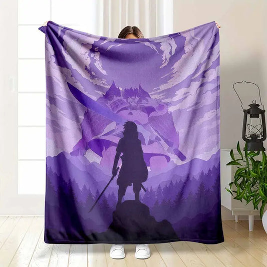 Warrior Spirit Flannel Blanket Violet Silhouette Guardian Printed Pattern Super Soft Warm Lightweight Breathable Ideal For Living Room Bedroom Office Nap Camping Couch Sofa Bed Travel Gift