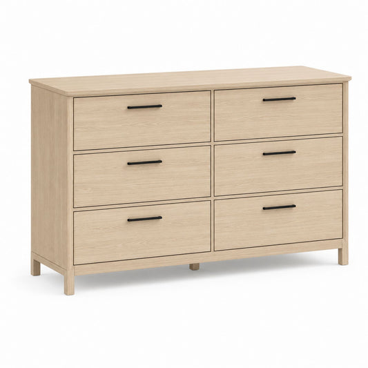 6-Drawer Wood Dresser Light Wood 145cm
