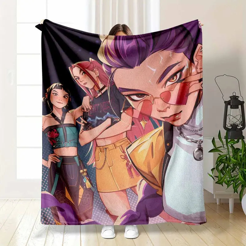 Colorful Anime Band Girls Flannel Throw Blanket - Soft, Wrinkle-Resistant, Lightweight