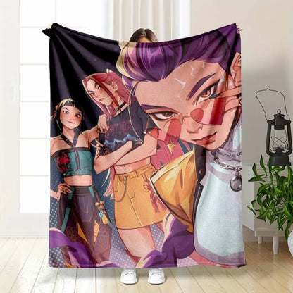 Colorful Anime Band Girls Flannel Throw Blanket - Soft, Wrinkle-Resistant, Lightweight